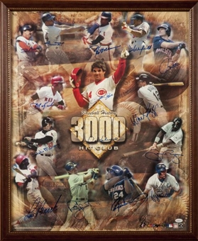 Complete 3,000-Hit Club Signed and Framed Photo Collage Poster with Gwynn and Musial (14) Signatures   